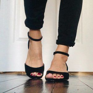 Nine West Suede Open Toe Lucite Heeled Sandals